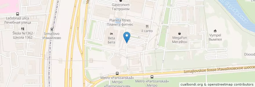 Mapa de ubicacion de Шоколадница en Rússia, Distrito Federal Central, Москва, Восточный Административный Округ, Район Измайлово.