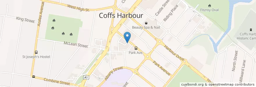 Mapa de ubicacion de The Happy Frog en Australië, Nieuw-Zuid-Wales, Coffs Harbour City Council.