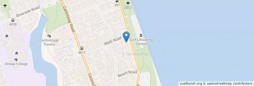 Mapa de ubicacion de The Pine House Cafe en Nova Zelândia, Auckland, Hibiscus And Bays.