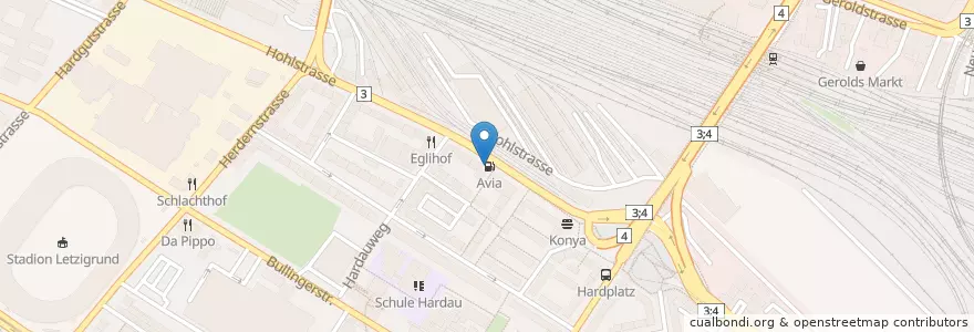 Mapa de ubicacion de Avia Hohlstrasse en Schweiz, Zürich, Bezirk Zürich, Zürich.
