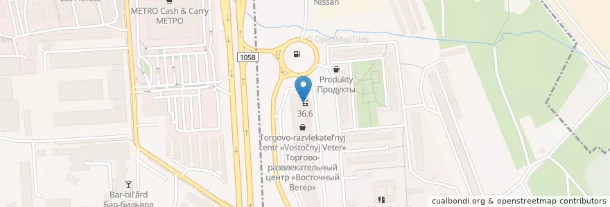 Mapa de ubicacion de 36.6 en ロシア, 中央連邦管区, モスクワ州, Городской Округ Балашиха, Район Северное Измайлово.