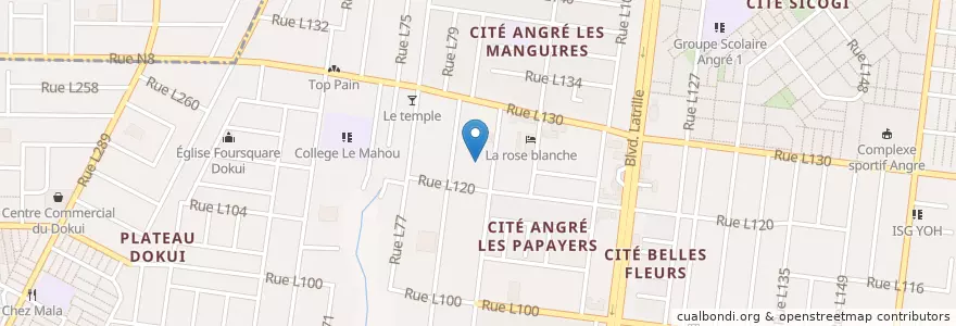 Mapa de ubicacion de Chez N'Daya en Ivoorkust, Abidjan, Cocody.