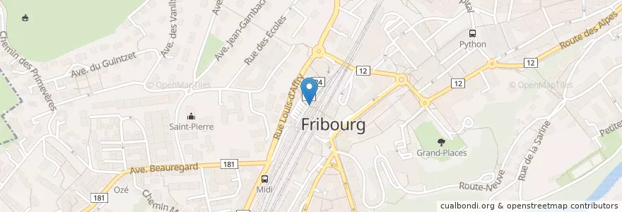 Mapa de ubicacion de Brezelkönig en Suisse, Fribourg, District De La Sarine, Fribourg.