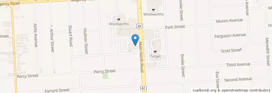 Mapa de ubicacion de Nando's en Australia, Australia Meridional, Adelaide, City Of Port Adelaide Enfield, City Of Prospect.