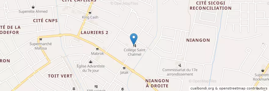 Mapa de ubicacion de Collège Saint Chalmel en Côte D’Ivoire, Abidjan, Yopougon.