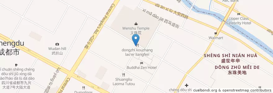 Mapa de ubicacion de 洞子口张老二凉粉 en Китай, Сычуань, Чэнду, 青羊区, 草市街街道.