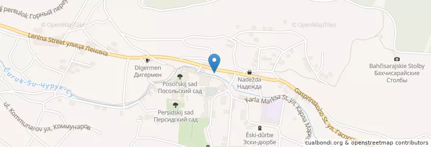 Mapa de ubicacion de " Sirli çeşme" halal cafe en روسيا, منطقة فيدرالية جنوبية, جمهورية القرم ذاتية الحكم, جمهورية القرم, مقاطعة باختشيساراي, مستوطنة باختشيساراي الحضرية.