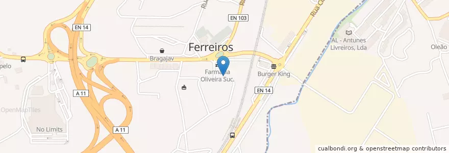 Mapa de ubicacion de Clínica Veterenária Fiel Amigo en البرتغال, المنطقة الشمالية (البرتغال), براغا, كافادو, براغا, Ferreiros E Gondizalves.