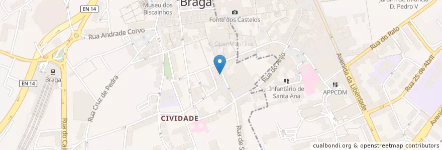 Mapa de ubicacion de Bira dos Namorados en Portugal, Norte, Braga, Cávado, Braga, Maximinos, Sé E Cividade, São José De São Lázaro E São João Do Souto.