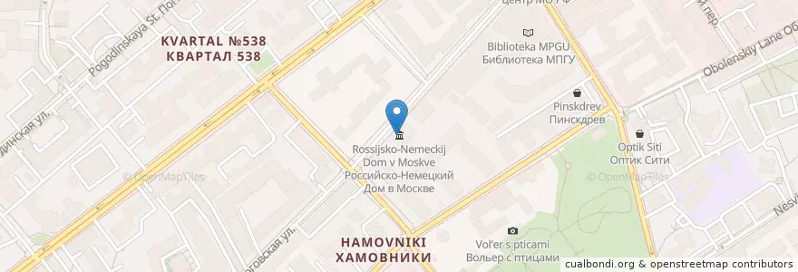 Mapa de ubicacion de Российско-Немецкий Дом в Москве en Rusland, Centraal Federaal District, Moskou, Центральный Административный Округ, Район Хамовники.