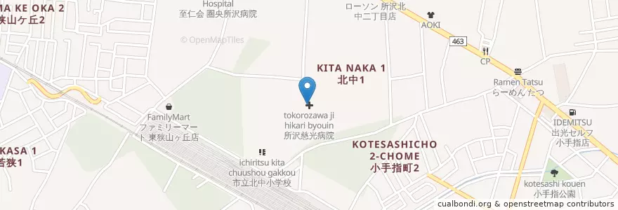Mapa de ubicacion de 所沢慈光病院 en 일본, 사이타마현, 所沢市.