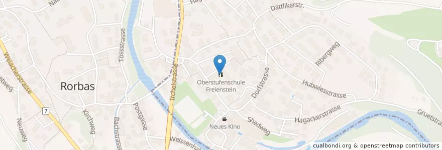 Mapa de ubicacion de Oberstufenschule Freienstein en Schweiz/Suisse/Svizzera/Svizra, Zürich, Bezirk Bülach, Freienstein-Teufen.