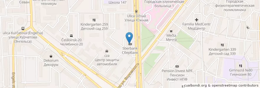 Mapa de ubicacion de Сбербанк en Rússia, Уральский Федеральный Округ, Oblast De Cheliabinsk, Челябинский Городской Округ.