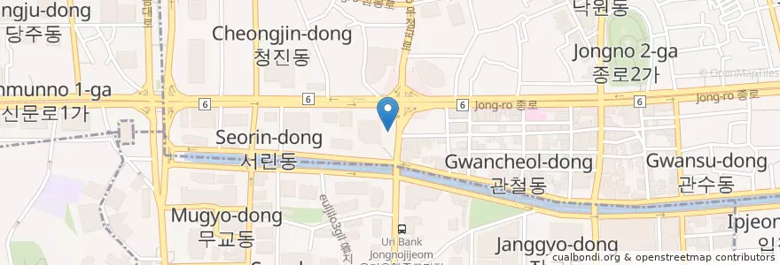Mapa de ubicacion de 종각역 5번출구 en 大韓民国, ソウル, 종로1·2·3·4가동.