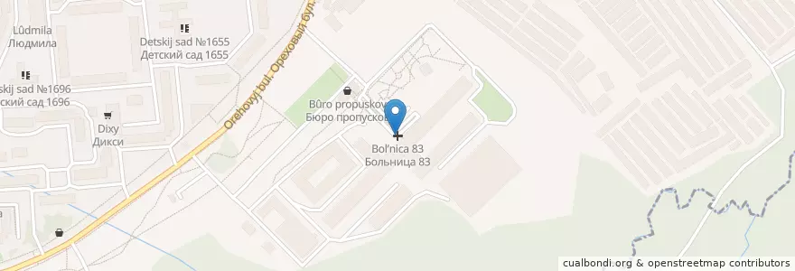 Mapa de ubicacion de Больница 83 en Russia, Distretto Federale Centrale, Москва, Южный Административный Округ.
