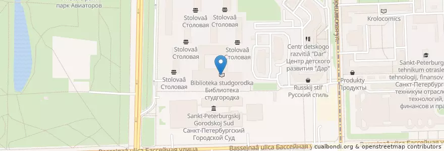 Mapa de ubicacion de Библиотека студгородка en Russland, Föderationskreis Nordwest, Oblast Leningrad, Sankt Petersburg, Moskauer Rajon, Округ Новоизмайловское.