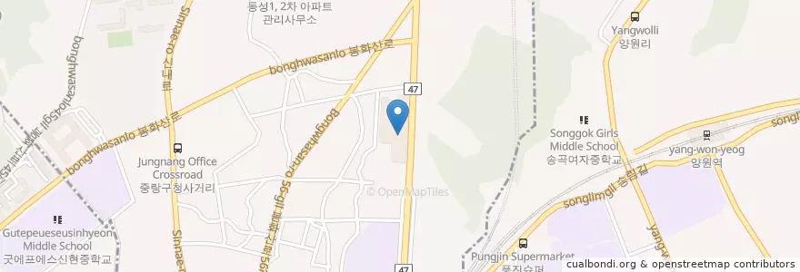 Mapa de ubicacion de Cheon ji yeon spa world en South Korea, Seoul, Jungnang-Gu, Mangubon-Dong.