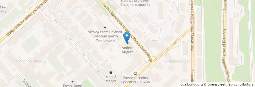 Mapa de ubicacion de Андекс en ロシア, 北西連邦管区, Мурманская Область, Городской Округ Мурманск.