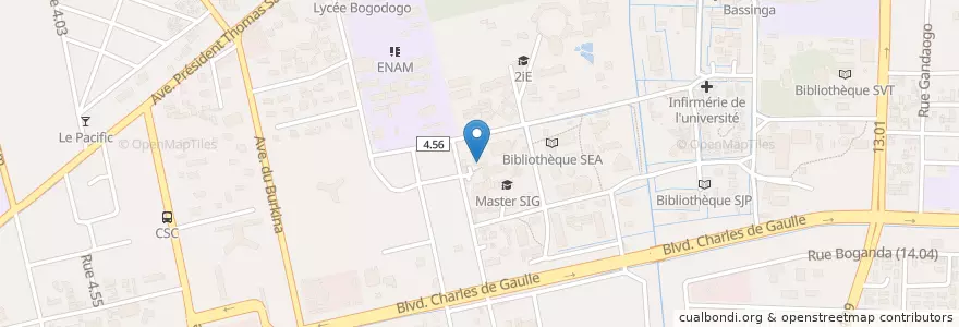 Mapa de ubicacion de Bibliothèque SH en بوركينا فاسو, الأوسط, Kadiogo, واغادوغو.