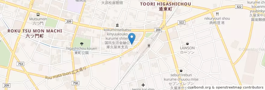 Mapa de ubicacion de 久留米おの眼科 en Япония, Фукуока, 久留米市.
