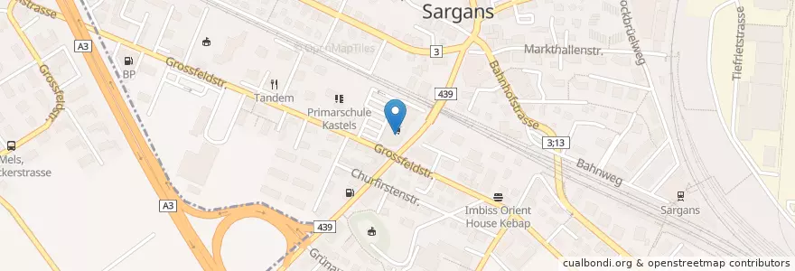 Mapa de ubicacion de Manor Restaurant en スイス, ザンクト・ガレン州, Wahlkreis Sarganserland, Sargans.