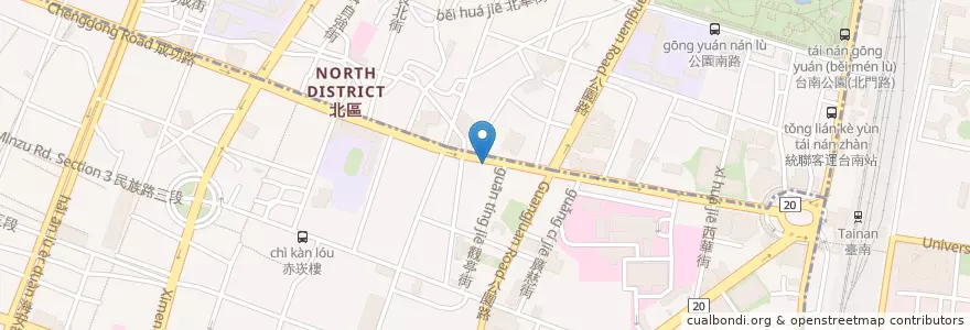 Mapa de ubicacion de 張家涼麵 en 臺灣, 臺南市, 中西區.