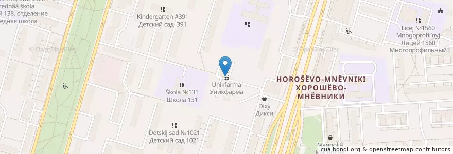 Mapa de ubicacion de Уникфарма en Russie, District Fédéral Central, Moscou, Северо-Западный Административный Округ, Район Хорошёво-Мнёвники.