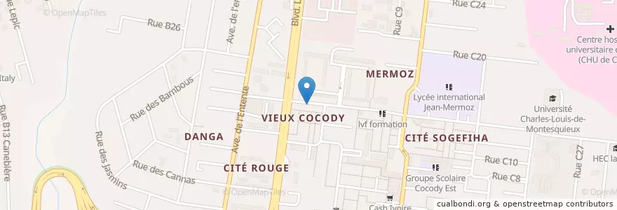 Mapa de ubicacion de pizza stars en Ivoorkust, Abidjan, Cocody.