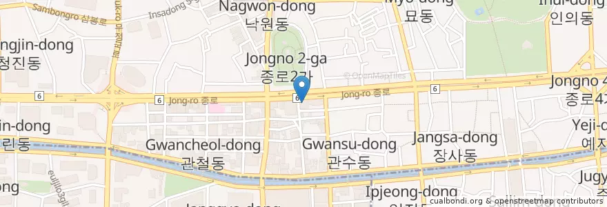 Mapa de ubicacion de 와이비엠어학권 en Coreia Do Sul, Seul, 종로1·2·3·4가동.