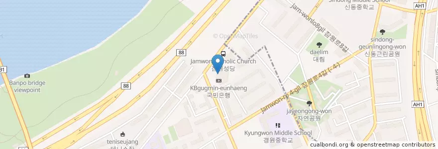 Mapa de ubicacion de 세븐스프링스 en Corea Del Sur, Seúl, 서초구, 반포3동.