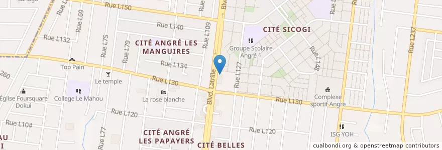 Mapa de ubicacion de Pharmacie Angré en ساحل عاج, آبیجان, Cocody.