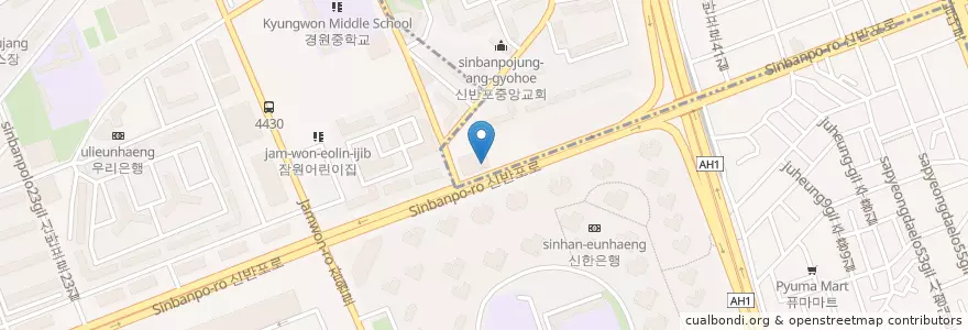 Mapa de ubicacion de KB국민은행 en کره جنوبی, سئول, 서초구, 잠원동.