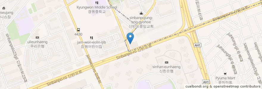 Mapa de ubicacion de Starbucks en South Korea, Seoul, Seocho-Gu, Jamwon-Dong.