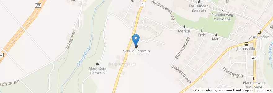 Mapa de ubicacion de Schule Bernrain en Schweiz/Suisse/Svizzera/Svizra, Thurgau, Bezirk Kreuzlingen, Kreuzlingen.