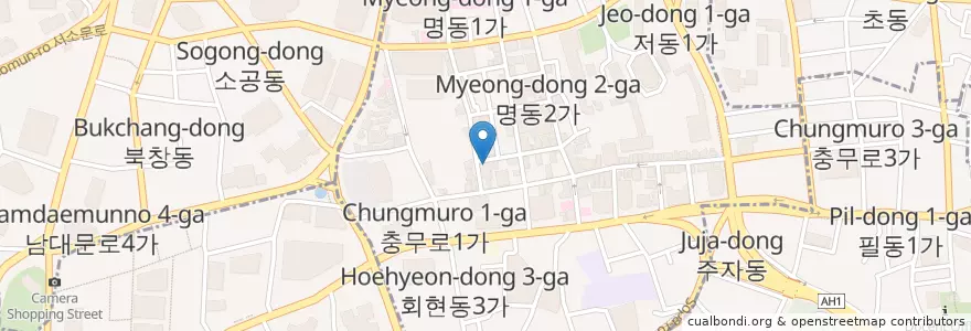Mapa de ubicacion de Beansbins Myeongdong en Güney Kore, Seul, 중구, 명동.