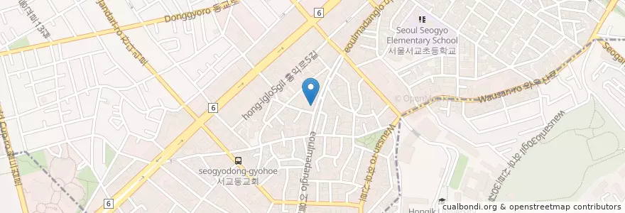Mapa de ubicacion de Hongdae Dakgalbi en Coreia Do Sul, Seul, 마포구, 서교동.