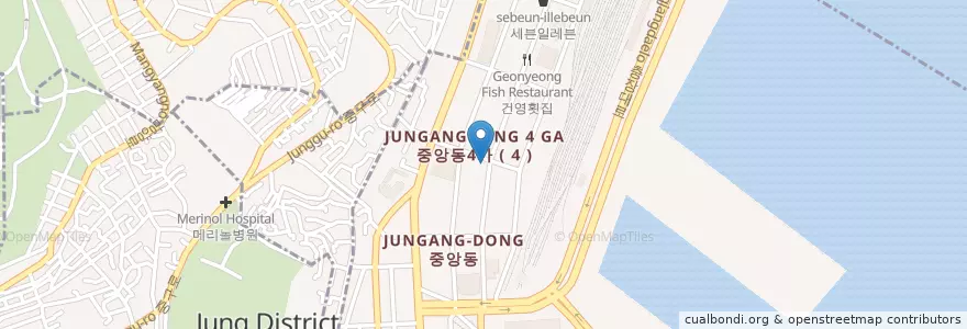 Mapa de ubicacion de Onigiriwa Igyudong Jungangdong en Zuid-Korea, Busan, 중구.