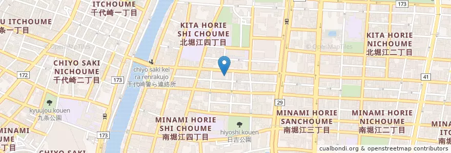 Mapa de ubicacion de 新日本石油 堀江給油所‎ en Japan, Osaka Prefecture, Osaka, Nishi Ward.