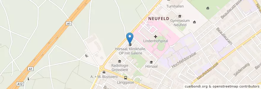 Mapa de ubicacion de Hörsaal, Klinikhalle, OP mit Galerie en Schweiz/Suisse/Svizzera/Svizra, Bern/Berne, Verwaltungsregion Bern-Mittelland, Verwaltungskreis Bern-Mittelland, Bern.