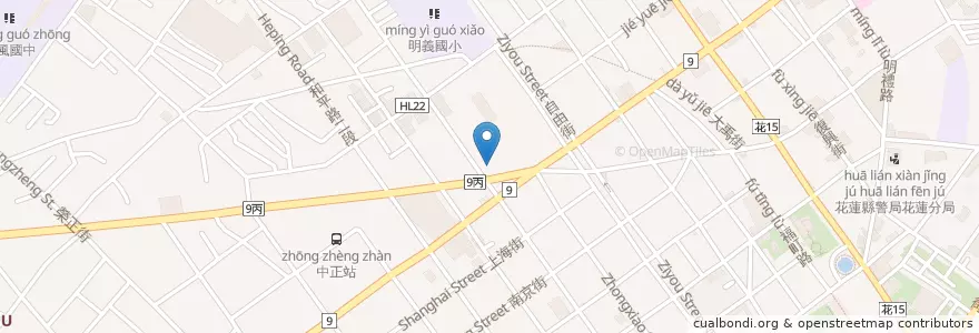 Mapa de ubicacion de Arrow Tree亞羅珠麗 en تايوان, مقاطعة تايوان, هوالين, 花蓮市.
