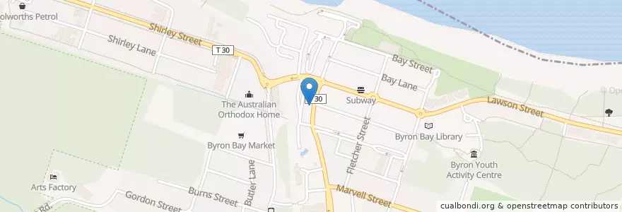 Mapa de ubicacion de The Sticky Wicket Bar en Australie, Nouvelle Galles Du Sud, Byron Shire Council.