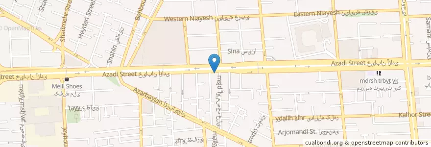 Mapa de ubicacion de بانک قوامین en Irán, Teherán, شهرستان تهران, Teherán, بخش مرکزی شهرستان تهران.