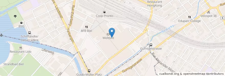 Mapa de ubicacion de Coop Restaurant en Suíça, Berna, Verwaltungsregion Seeland, Verwaltungskreis Biel/Bienne, Biel/Bienne.
