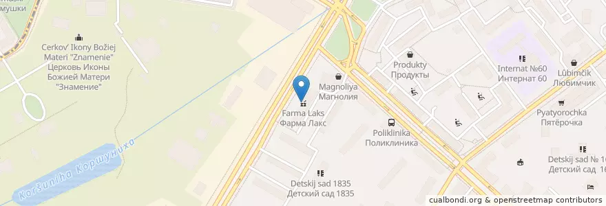 Mapa de ubicacion de Фарма Лакс en Rússia, Distrito Federal Central, Москва, Юго-Западный Административный Округ, Район Котловка.