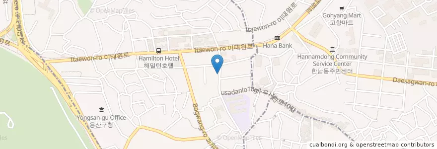 Mapa de ubicacion de Taj Palace en 大韓民国, ソウル, 龍山区, 이태원1동.