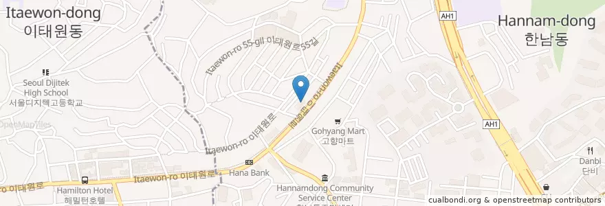 Mapa de ubicacion de 우리은행 en کره جنوبی, سئول, 용산구, 한남동.