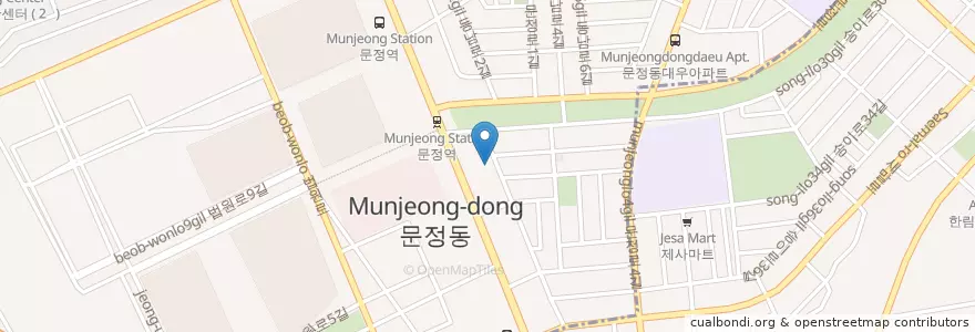 Mapa de ubicacion de 빕스 문정점(VIPS) en 대한민국, 서울, 송파구, 문정1동.