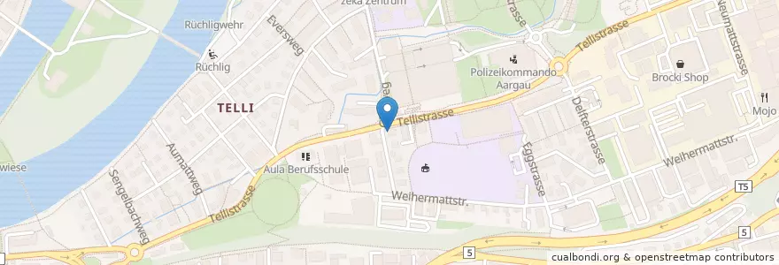 Mapa de ubicacion de Pizza Telli en Suíça, Aargau, Bezirk Aarau, Aarau.