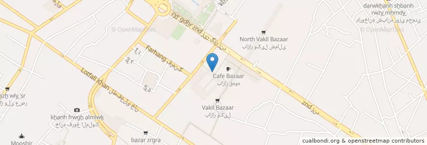 Mapa de ubicacion de کافه رویال en Irán, Fars, شهرستان شیراز, بخش مرکزی, شیراز.