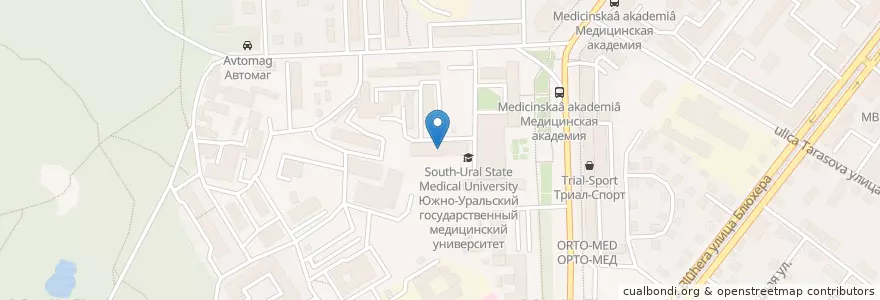 Mapa de ubicacion de Медицинский колледж ЮУГМУ en Russland, Föderationskreis Ural, Oblast Tscheljabinsk, Stadtkreis Tscheljabinsk.